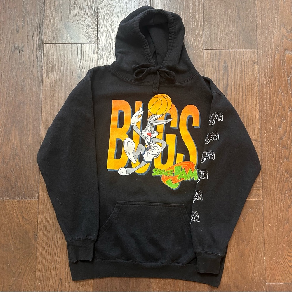 LOONEY TUNES Space Jam Hoodie Sweatshirt Black Medium Bugs Bunny
